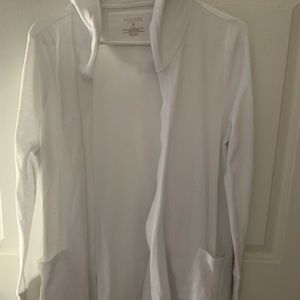 White waffle knit cardigan with pockets and hood